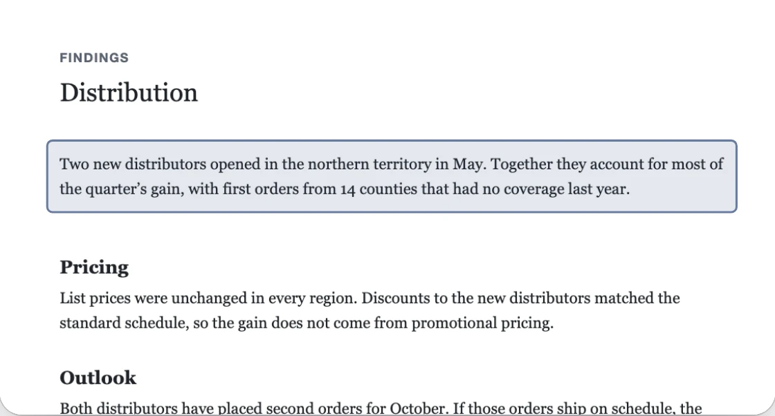 Page 2 of the field review with the passage on the two new distributors highlighted